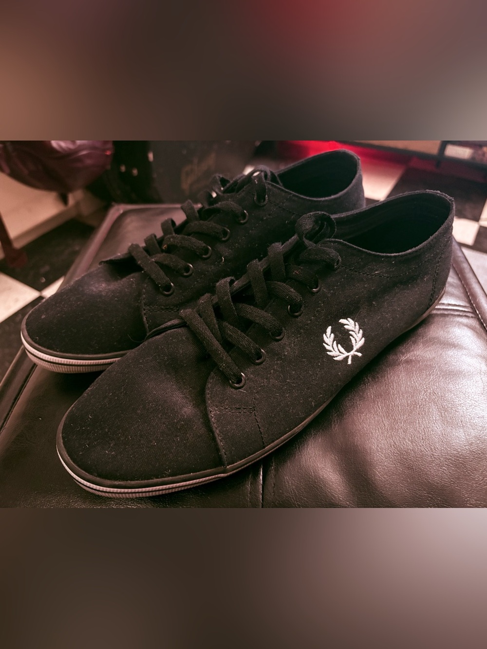 Fred Perry Black Low-Profile Canvas Sneakers with Laurel Logo